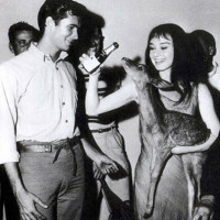 Anthony Perkins and Audrey Hepburn with-her pet deer Pippin