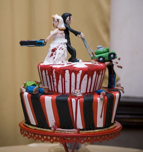 Zombie themed wedding cakes